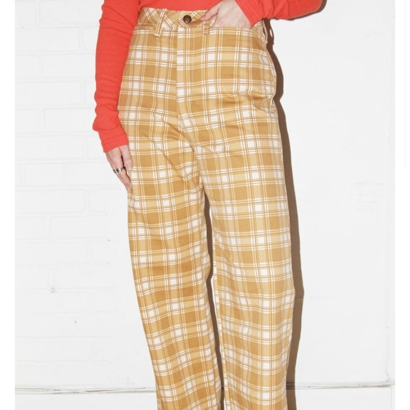 Citizen Vintage yellow tan plaid high waist trouser pant - small to medium - 6 - Picture 1 of 15